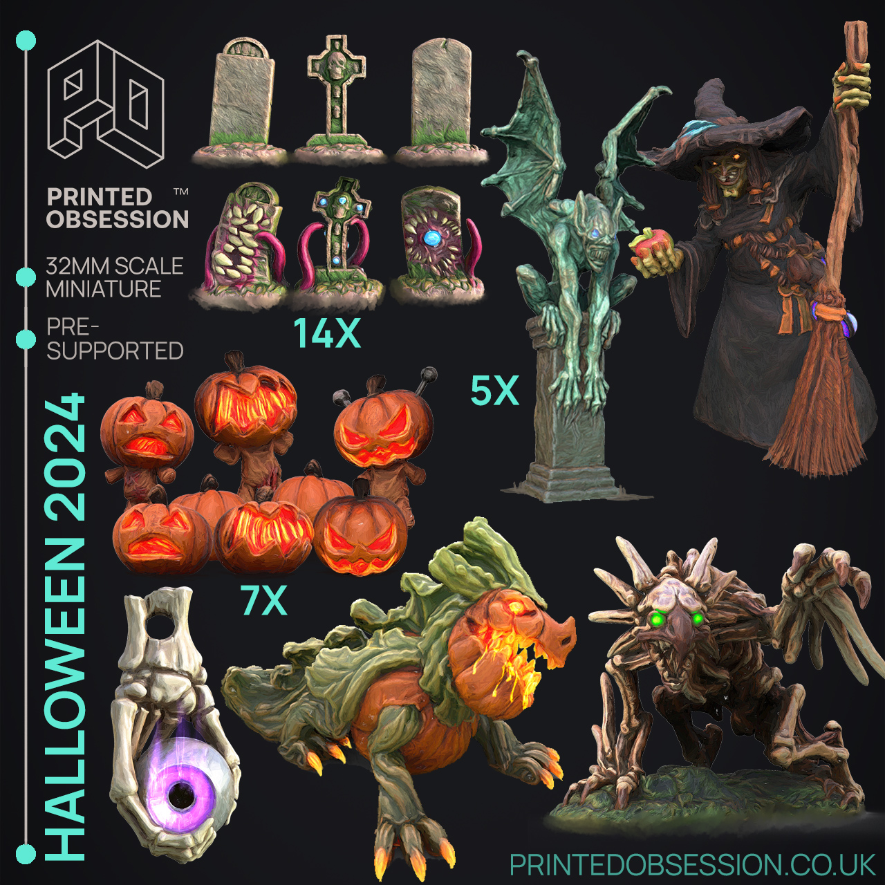 Halloween 2024 - 30+ models - PRESUPPORTED - Illustrated and Stats - 32mm scale